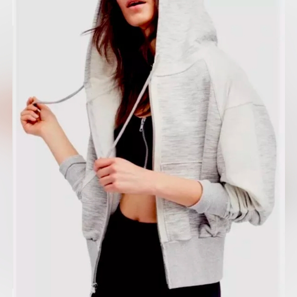 Free People fp movement heather grey two-tone full zip hoodie XS - Picture 7 of 9